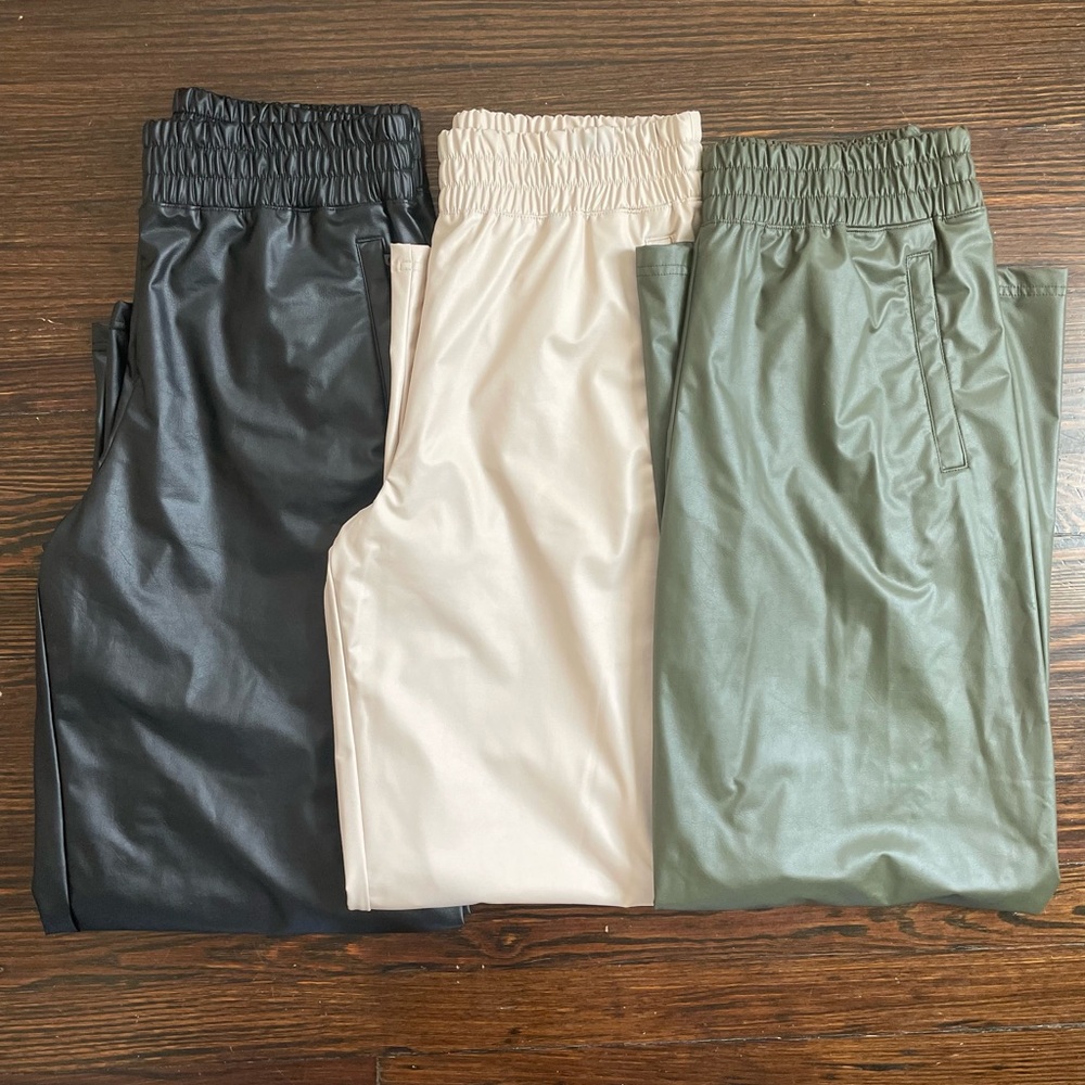 NWOT 3 pant bundle OFFLINE Wide Leg faux leather- Black, Cream, Green